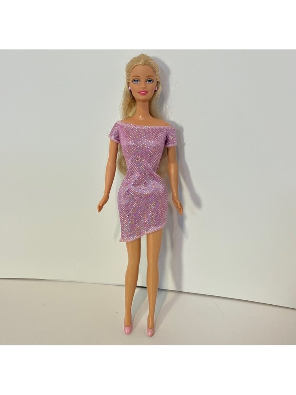 Vintage Barbie Doll Ballerina Ballet Feet Pink Earrings Redressed Shimmer Dress